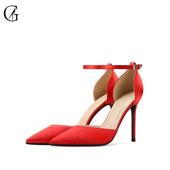 GOXEOU Pompe de Femei din Satin Nude, Negru, Roșu, Verde Închis Curea Glezna D ' Orsay Tocuri Înalte de Moda Biroul de Partid Pantofi de damă Mărimea 32-46