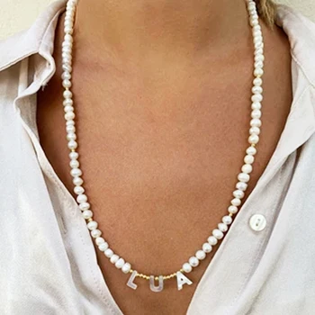 Hand-made personalizate nume naturale de apă dulce colier de perle pentru femei la modă, farmec bijuterii de crăciun 2020 cadou personalizat