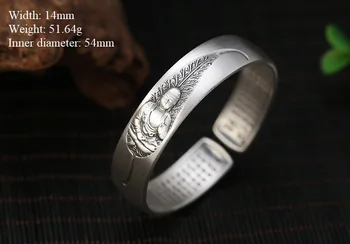 Handmade 999 Argint Tibetan Brățară Manșetă Buddha Brățară Budist Inima Sutra Noroc Cuff Brățară