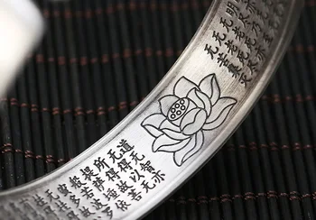 Handmade 999 Argint Tibetan Brățară Manșetă Buddha Brățară Budist Inima Sutra Noroc Cuff Brățară