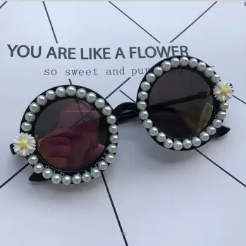 Handmade Perle Rotunde ochelari de Soare pentru Femei Cu 6 Culori Mica Ochelari de Flori Designer de Ochelari de Soare UV400 Nuanțe de Vară Gafas de
