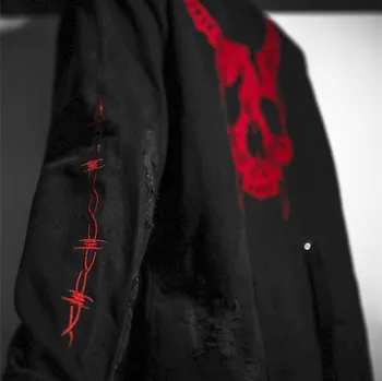 Harajuku Gotic Demon Hunter Craniu Negru Denim Sacou Barbati Rock, Punk, Heavy Metal Tricoul Sudadera Bretele Gaura Streetwear