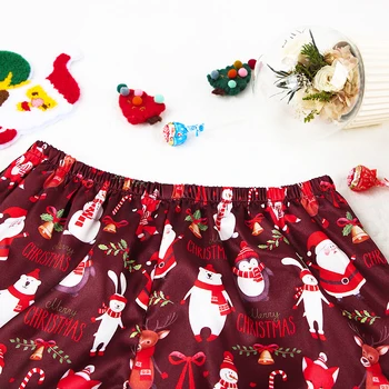 HECHAN Model Roșu Crăciun Fericit Pijamale Femei, Două Seturi de Piese de Satin Uzura Acasă V-Gât Curea de Spaghete Print pantaloni Scurti Costume de sex Feminin