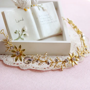 HIMSTORY Manual îndoire Gratuit de Perle de Cristal de Floarea-soarelui Caciulita Bentițe de Nunta Mireasa Accesoriu de Păr Bijuterii