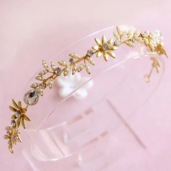 HIMSTORY Manual îndoire Gratuit de Perle de Cristal de Floarea-soarelui Caciulita Bentițe de Nunta Mireasa Accesoriu de Păr Bijuterii