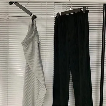HOMME PLISSE pantaloni de Trening Barbati Femei de Înaltă Calitate Verticale Pantaloni Cutat HOMME PLISSE Negru/Alb Culoare Solidă Pantaloni Casual
