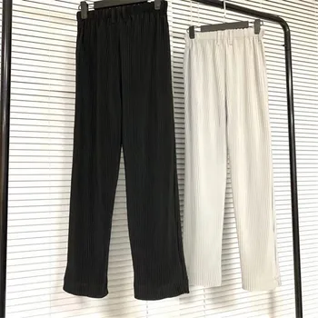 HOMME PLISSE pantaloni de Trening Barbati Femei de Înaltă Calitate Verticale Pantaloni Cutat HOMME PLISSE Negru/Alb Culoare Solidă Pantaloni Casual