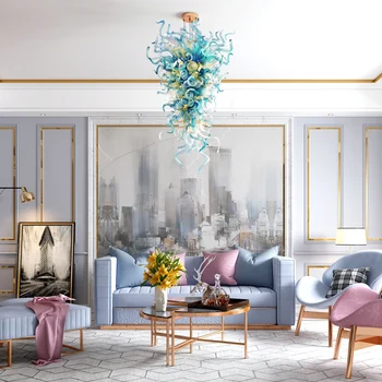 Hotel De Lux Villa Decoratiuni De Cristal Albastru Aqua Mână Cu Sufletul La Gură Sticla De Murano Candelabru De Iluminat