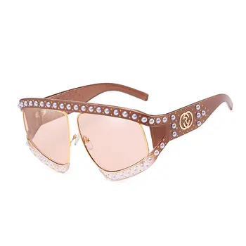HUHAITANG Brand de Lux de Designer Supradimensionat Ochelari de Soare Femei Pătrat de Mozaic Perla ochelari de soare Femei în aer liber Supradimensionat ochelari de Soare Doamna