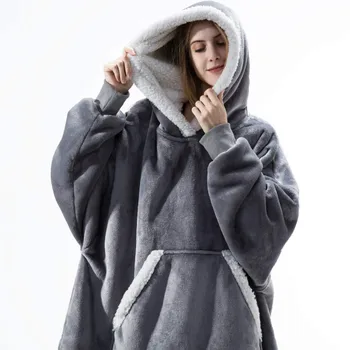 Iarna cu Gluga Hanorac Femei Lână Lungă Tricou Haine de Iarnă Flanel Pulovere Femei Interioară Patura cu Maneci Pijamale