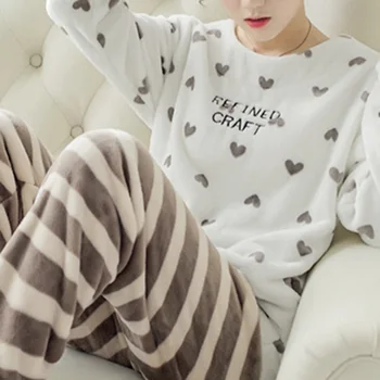 Iarna Pijamale Femei Coreene Pijamale Desene Animate Drăguț Pijamale Flanel Set Catifea Caldă Pijama Gât Rotund Pijama Homewear Femei