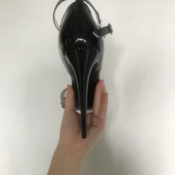 Intenția Inițială Femei Elegante Sandale Patent Peep Toe Tocuri Subtiri De Mare Negru Sandale Pantofi De Vara Femei Plus Dimensiune 4-20