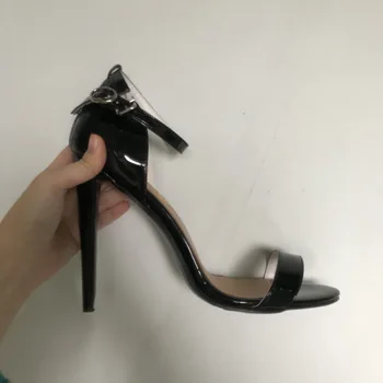 Intenția Inițială Femei Elegante Sandale Patent Peep Toe Tocuri Subtiri De Mare Negru Sandale Pantofi De Vara Femei Plus Dimensiune 4-20