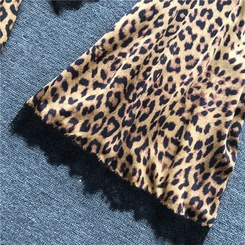 IULIE CÂNTEC Nou Leopard Imprimate 4 Bucata Set de Pijama Femeie Sexy Pijamale de Mătase Faux Sling Halat Cu Pad Piept pantaloni Scurți, Pijamale