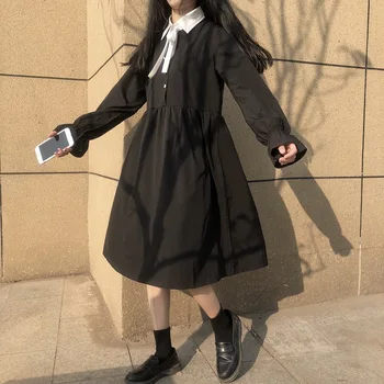 Kawaiii Lolita Harajuku Moda Strazii Liber Japoneză Dulce Mult Guler Polo Negru Cu Maneca Lunga Rochie De Femei