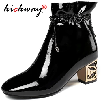 Kickway cizme glezna cu tocuri femeie de toamna pentru femei cizme glezna cu tocuri deget de la picior pătrat spate cu fermoar cizme albe sex feminin mari dimensiuni 14 45