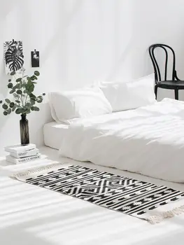 Kilim alb-negru de bumbac Covor camera de zi geometrice Indian Covor bandă Moderne Mat design contemporan Boemia stil Nordic