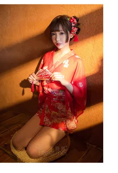 Kimono japonez Rochie de Cosplay pentru Femei Pijamale Yukata Sexy Pijamale de Mătase Imprimare Japonia Moda Menajera