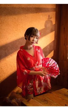 Kimono japonez Rochie de Cosplay pentru Femei Pijamale Yukata Sexy Pijamale de Mătase Imprimare Japonia Moda Menajera