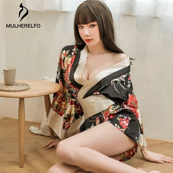 Kimono Lenjerie Intima Femei Cămașă De Noapte Sexy Din Satin Arc Nod Camasa De Noapte, Halat De Baie Stil Japonez Geisha Pasiune Vintage Set Halate De Baie