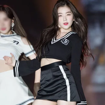 Kpop Seo Da Ji Negru trening femei fusta set pentru Femei Dansa cu Maneca Lunga, Topuri Drăguț coreeană Noi două piese rochie festivalul de îmbrăcăminte