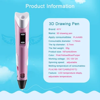 KYY Pen 3D cu LED-uri de Afișare sprijin ABL filament PLA DIY stilou desen de Imprimare pix cu adaptor 5V 2A
