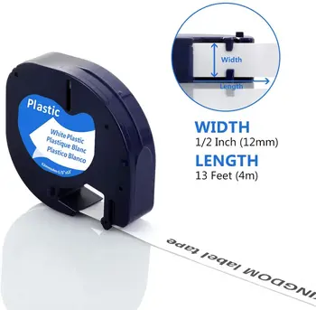 Labelife LT 91201 12mm*4m Compatibil pentru Dymo Letratag Plastic etichetă casetă Negru pe Alb 91331 pentru Dymo LT-100H imprimantă de etichete