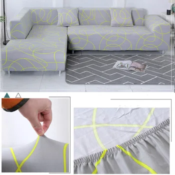 Lattice tipărite în formă de L de huse de canapea pentru camera de zi canapea protector anti-praf elastice de întindere huse pentru canapea colt de acoperire