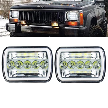 LED 7x6 Faruri 5x7 LED-uri Faruri cu Semnalizare DRL Halo Alb Sigilat Fasciculului Farurilor pentru Jeep Wrangler YJ, Cherokee XJ H6054