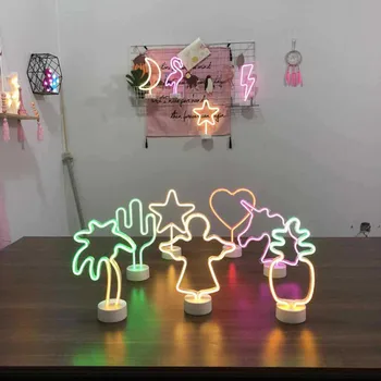 LED Neon Lumina de Noapte Ananas Cactus Forma cu Baza de Baterie Lampă de Masă pentru copii, cameră de vacanță