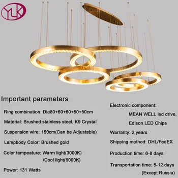 Led-uri moderne candelabru de cristal pentru living de lux periat inel de aur cristal lampa de dormitor, sufragerie decor corp de iluminat