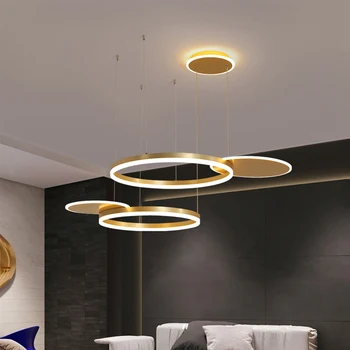 LED-uri moderne Inel Candelabru de Iluminat cu Telecomanda Aur Estompat Tavan Pandantiv Lumina cu Nuante Acrilice pentru Dormitor, Camera de zi