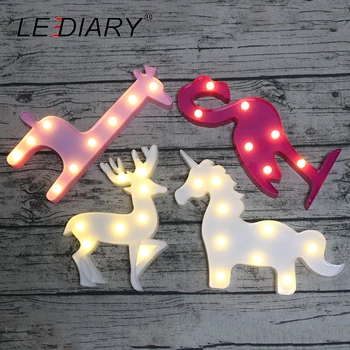 LEDIARY Noutate Animal LED 3D Lumina de Noapte Unicorn Flamingo Reni Girafa Decorarea Camera Copiilor Lampă de Noptieră Jucărie pentru Copii AA