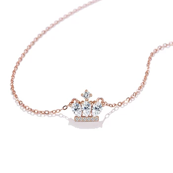 LEKANI Colier din Argint 925 Pentru Femei Rose Gold Crown Princess Zircon Coliere Lanț Doamnelor Mireasa Logodna Bijuterii de Nunta