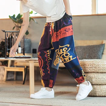 Lenjerie de pat din bumbac Pantaloni Harem de Bărbați Imprimate Talie Elastic Streetwear Joggeri 2021 Largi Drop-picioare Pantaloni coreean Pantaloni Casual Barbati