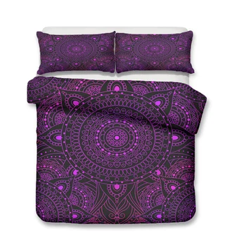 Lenjerie de pat Haine Textile Acasă Vis Violet Închis Mandala Tipărite Plapuma Acoperă cu fețe de Pernă pentru Adult Regina Dublu