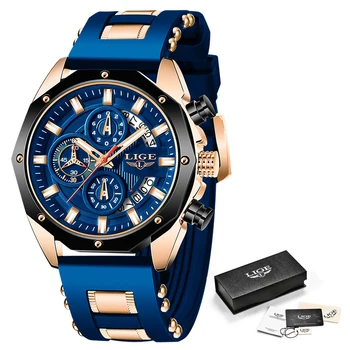 LIGE Ceas Sport Barbati Albastru de Silicon Cuarț Cronograf Ceasuri Ceas Brand de Lux Ceasuri Relogio Masculino Reloj Hombre