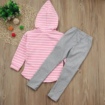 LONSANT Toddler copii seturi de îmbrăcăminte baietel Haine de Fata Set Stripe Hoodie Topuri+Patch Pantaloni 2 buc Pulover Utilaje