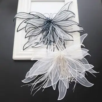 Lucrate manual cu margele mari de patch-uri 3D broderie sifon pene de cristal ciucure tesatura flori de nunta de decorare diy accesorii