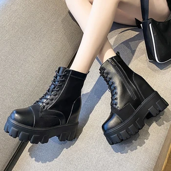 Lucyever 2020 Nou Elastic Indesata Glezna Cizme pentru Femei Punk Stil Dantela-Up Pantofi Platforma Femeie Negru Ascuns Tocuri Cizme Femei