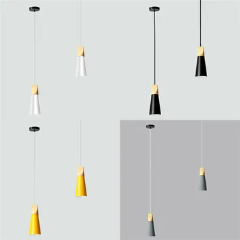 Lumini pandantiv din lemn, metal Colorat E27 led lampă de pandantiv 4colors design nordic agățat lumini sufragerie decor funie de lumină led-uri