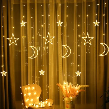Luna Steaua Lampă cu LED-uri Cortina Șir Lumina Decor Acasă Uri Lumini de Crăciun de Decorare de Vacanță Lumini de Perdea de Lampa cu lumina de basm