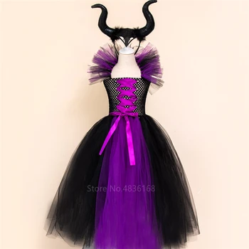 Maleficent de Regina Rău Fusta Tutu pentru Fete Rochie cu Coarne de Halloween Costum Vrajitoare Fete Cosplay de Carnaval pentru Copii Petrecere
