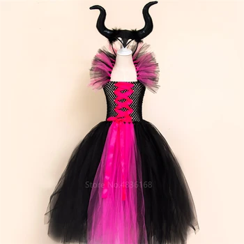 Maleficent de Regina Rău Fusta Tutu pentru Fete Rochie cu Coarne de Halloween Costum Vrajitoare Fete Cosplay de Carnaval pentru Copii Petrecere