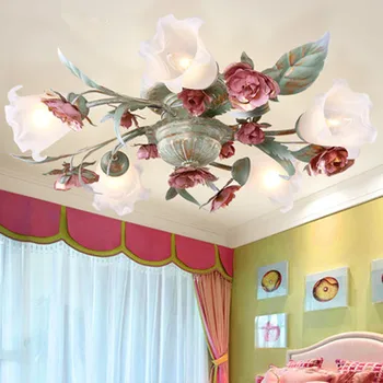 Marea mediterană roz de flori și iarbă lampă de tavan living sufragerie dormitor coreean idilic, romantic fier a crescut lampă de plafon