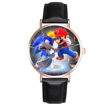 Mario Super Sonic pentru Copii Ceasuri de Curea din Piele Premium Cuarț Ceasuri de mana Ceas Pentru Copii Desene animate Sonic Ariciul