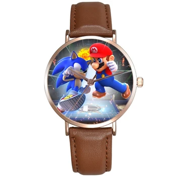 Mario Super Sonic pentru Copii Ceasuri de Curea din Piele Premium Cuarț Ceasuri de mana Ceas Pentru Copii Desene animate Sonic Ariciul