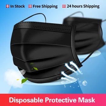 Mască de unică folosință, mască neagră 10/50/100pieces de siguranță material netesut 3 straturi de filtrare topitură suflată în aer liber praf mască de protecție
