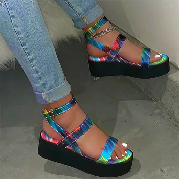 MCCKLE Femei Sandale Colorate Plat Platforma de Vară de Imprimare Doamnelor Glezna Curea Cataramă Sandalias Mujer Pantofi Femei Casual Femei