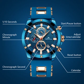 MEGALIT de Moda Ceasuri Sport Pentru Bărbați Cu Cronograf rezistent la apa Albastru Curea Silicon Ceas Casual Cuarț Ceas